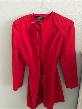 Larry Levine Red Open Front Tie-Waist Blazer